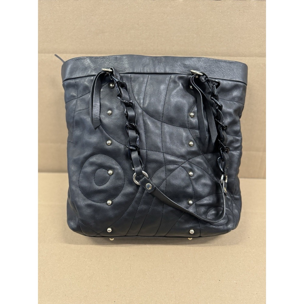 Stuart Weitzman Black Quilted Shoulder Tote Chain Strap‎ Studded Leather Purse